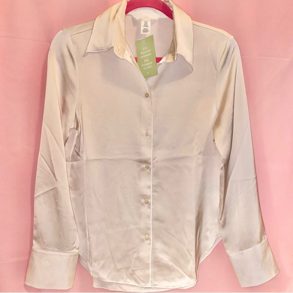 Elegant Old Money Cream White Lady Button-Up Flowy Oversize H&M XS Extra Small